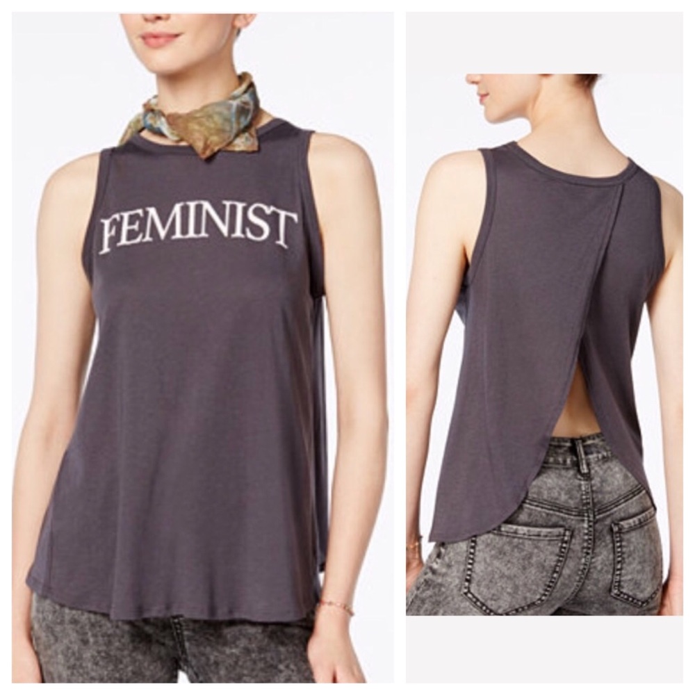 🖤New 😼FEMINIST Black Tulip-Back Tank Top